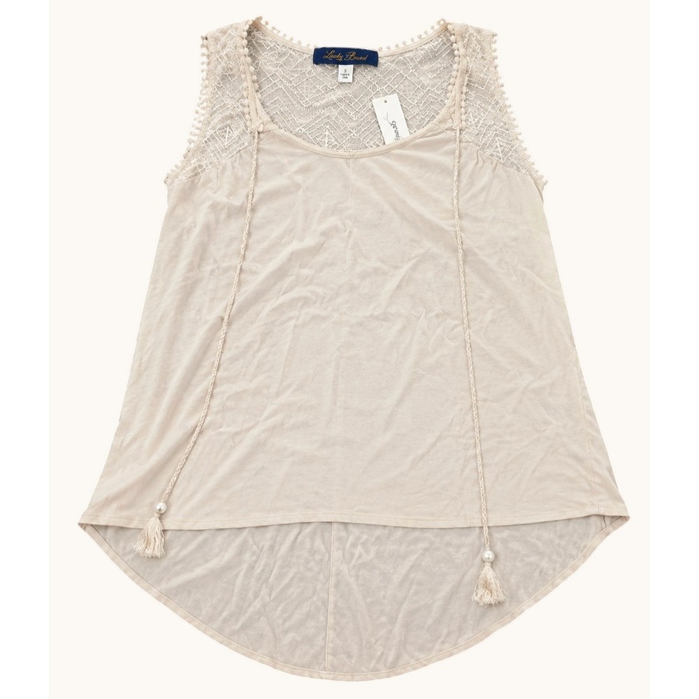 Blueβ Rain Francescas Natural Embroidered Tassel Peasant Tank Top Small NWT
